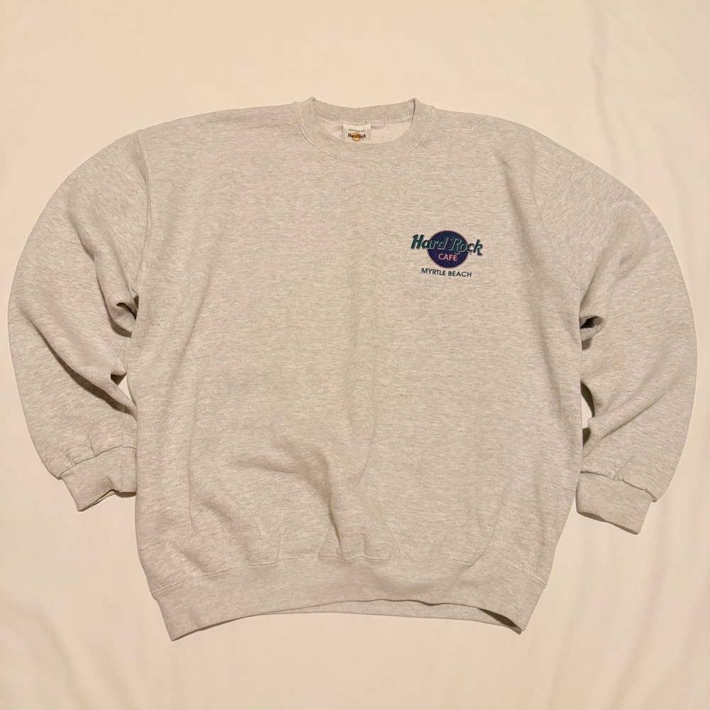Hard Rock Cafe Sweatshirt Men XL Grey Vintage 90s Myrtle Beach Rock N Roll Globe